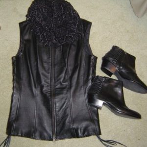 Boho fitted lace up sides leather vest EUC